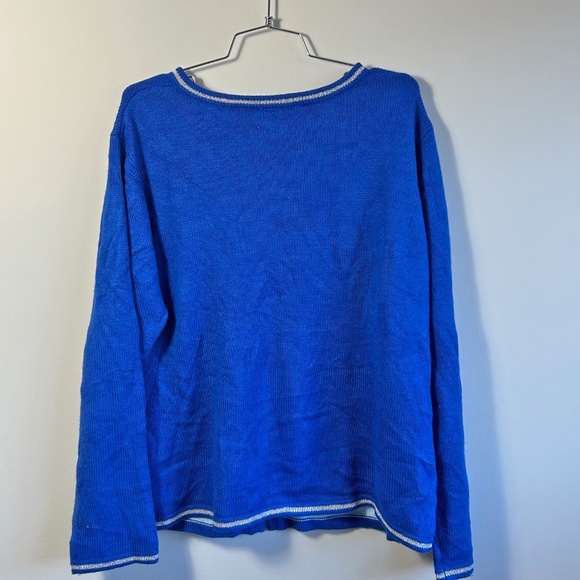 Vintage Christmas / Winter  Sweater with button front, blue, size XL - Picture 7 of 10